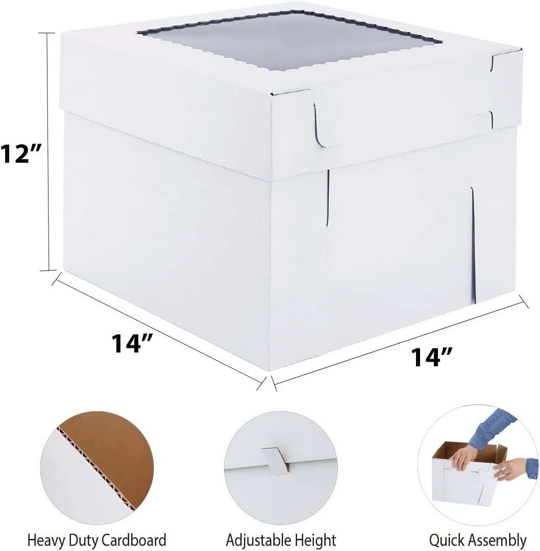 Tall Cake Boxes for Tier Cakes,3 Sizes 6 Pack 8x8x10,10x10x12 and 12x12x12Inch,Sturdy White Tall Cake Box Shipping in 8 10 12 Inch 2 3 Tier for Wedding Layer Tiered Cakes