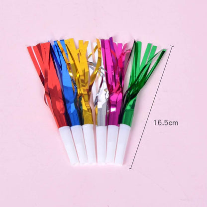 24 Pcs Random Color Metallic Noise Makers Party Blowouts Whistles Glitter Fringe Noisemaker Party Supplies Blowouts Children Toy for Sport Games