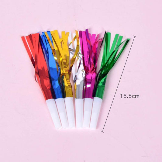 24 Pcs Random Color Metallic Noise Makers Party Blowouts Whistles Glitter Fringe Noisemaker Party Supplies Blowouts Children Toy for Sport Games