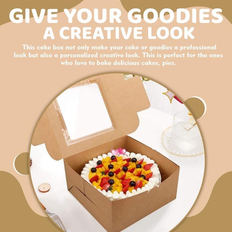 JBR & JM 5-Pack White Cake Boxes with Window - 10x10x5 Inches, Disposable Bakery Box for Cakes, Pastries, Desserts, Cookies - Square Cake Containers for Birthday Parties and Weddings