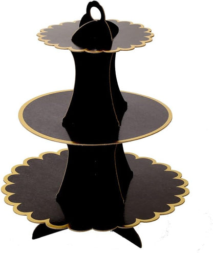 MRPAPA Pink Cardboard Cupcake Stand,2PCS Cup Cake Holder Thick Paper Dessert Tray, 3-Tier Round Serving Tray Perfect for Baby Girls Pink and Gold Birthday Baby Shower Party Supplies
