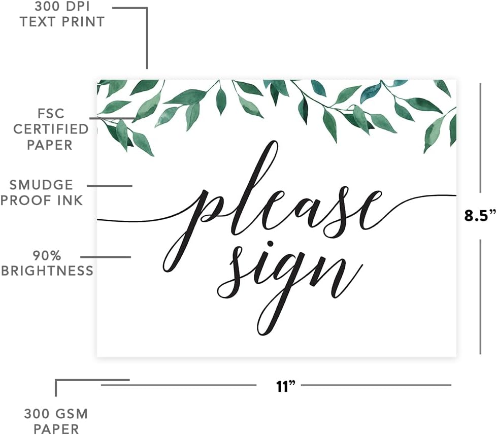 Andaz Press Wedding Party Signs, Natural Greenery Green Leaves, 8.5x11-inch, Bridal Shower Scavenger Hunt, 1-Pack - Colors B