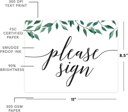 Andaz Press Wedding Party Signs, Natural Greenery Green Leaves, 8.5x11-inch, Bridal Shower Scavenger Hunt, 1-Pack - Colors B