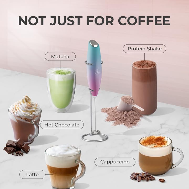 Zulay Kitchen Powerful Milk Frother Wand With Duracell Batteries - Ultra Fast Handheld Drink Mixer - Electric Whisk Foam Maker for Coffee, Lattes, Cappuccino & Matcha - Z1 Motor - Black - Colors A