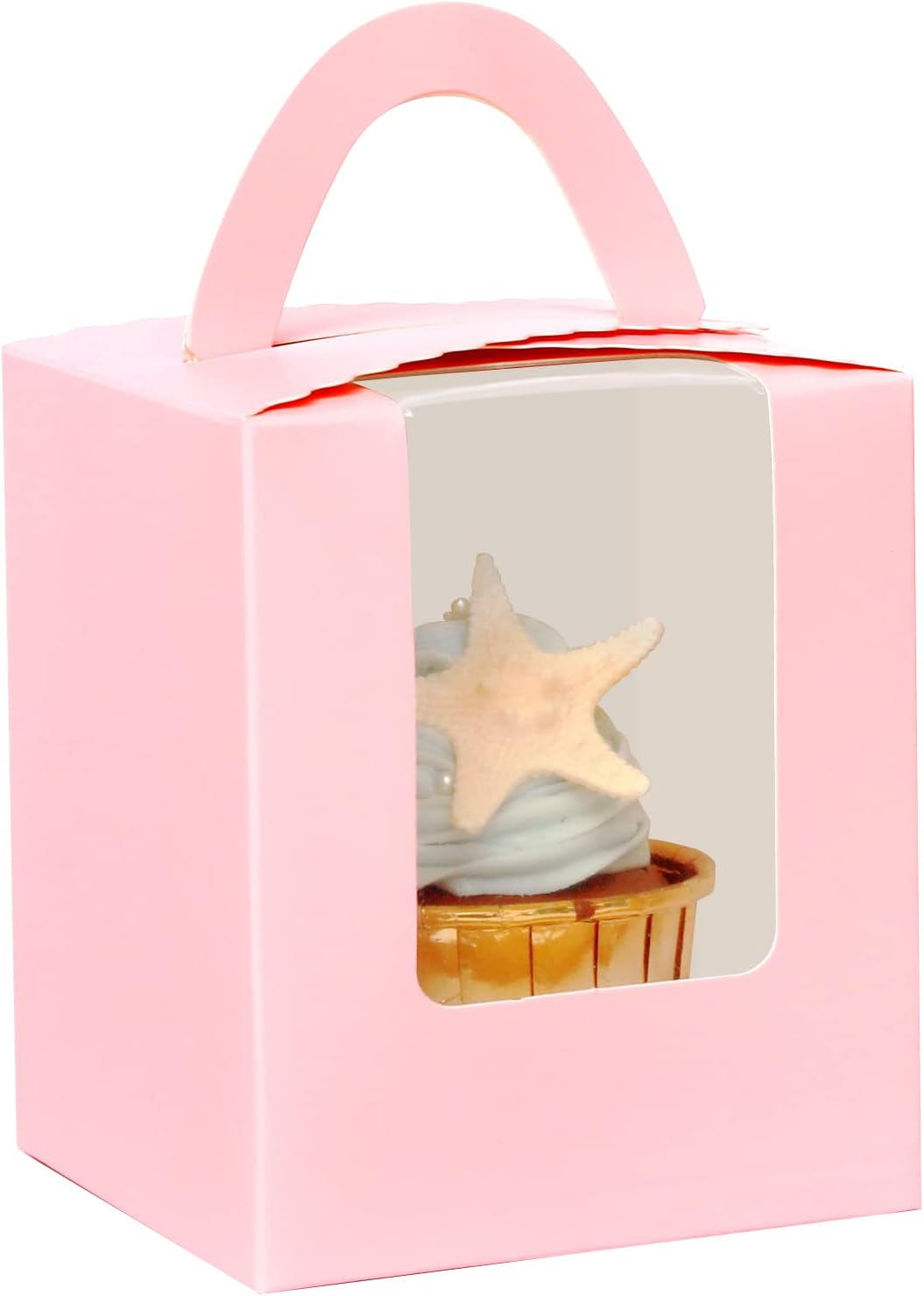 qiqee 60pcs Cupcake Boxes Individual Disposable White Single Box with Window 3.6 * 3.6 * 4.3inch Cupcake Containers/Holders
