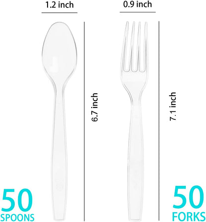 MOACOCK 100 Count Plastic Silverware, Heavy Weight Plastic Forks Spoons Disposable Utensils Cutlery Set for Wedding Party Supplies Everyday Use