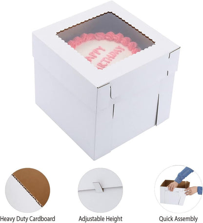 Tall Cake Boxes for Tier Cakes,10x10x12 Inch [3Pack ] Thick Sturdy Cake Box with Window, Layer Cake Carrier,Disposable Cake Containers