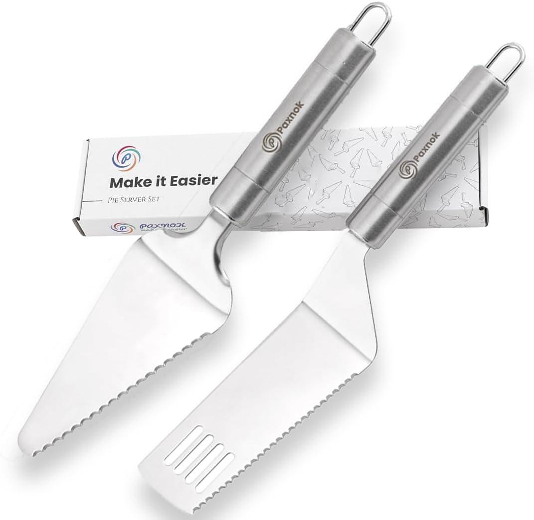 Pie Server Spatula and Cake Cutter Slicer, Stainless Steel Set - Kitchen Essentials for Cutting & Serving Desserts, Brownies, Lasagna (Black, 10 inches)