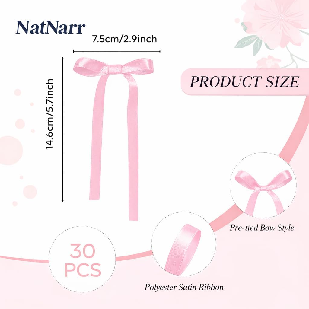 30 Pack Bow Cake Toppers Pink Ribbons Bows for Cake Coquette Themed Bow Cupcake Toppers Pink Bow Birthday Decorations for Baby Shower, Birthday, Wedding, Bachelorette, Mothers Day Decorations