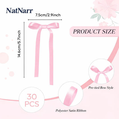 30 Pack Bow Cake Toppers Pink Ribbons Bows for Cake Coquette Themed Bow Cupcake Toppers Pink Bow Birthday Decorations for Baby Shower, Birthday, Wedding, Bachelorette, Mothers Day Decorations