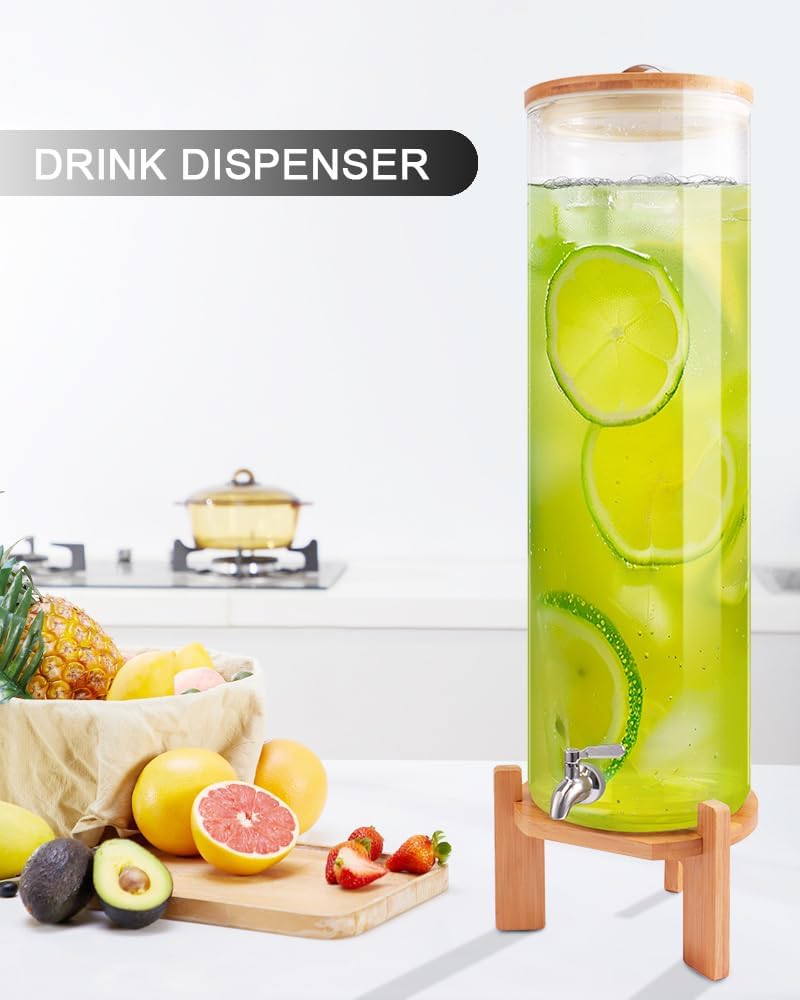3.6 Gallon Drink dispenser,Glass Water Dispenser with Stand,Glass Beverage Dispenser with Spigot - Large Drink Dispensers for Parties,Bars,Restaurants