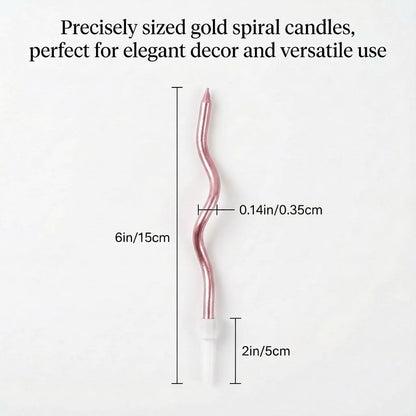 12-Count Spiral Birthday Candles, Long Twisty Gold Party Candles with Candle Holders, Long Burning for Weddings, Birthdays, Party Decorations, Cupcakes, Anniversary and Meetups (Gold)