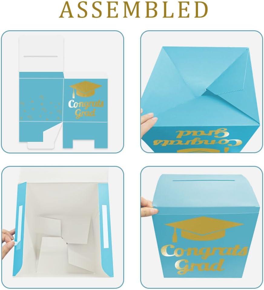 Graduation Card Box Holder, Congrats Grad Foldable Cardboard Decorations Box for Graduation Party Decoration and Grad Parties (Black)