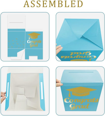 Graduation Card Box Holder, Congrats Grad Foldable Cardboard Decorations Box for Graduation Party Decoration and Grad Parties (Black)