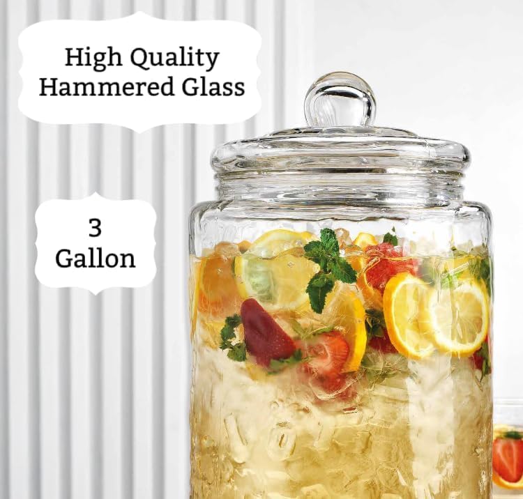 1.5 Gallon Glass Drink Dispenser for Parties 3 PACK Beverage Dispensers with Stand, Glass Water Jug Dispenser, with 18/8 Stainless Steel Spigot, Great for Party, Wedding, Picnic, BBQ Wicker Design