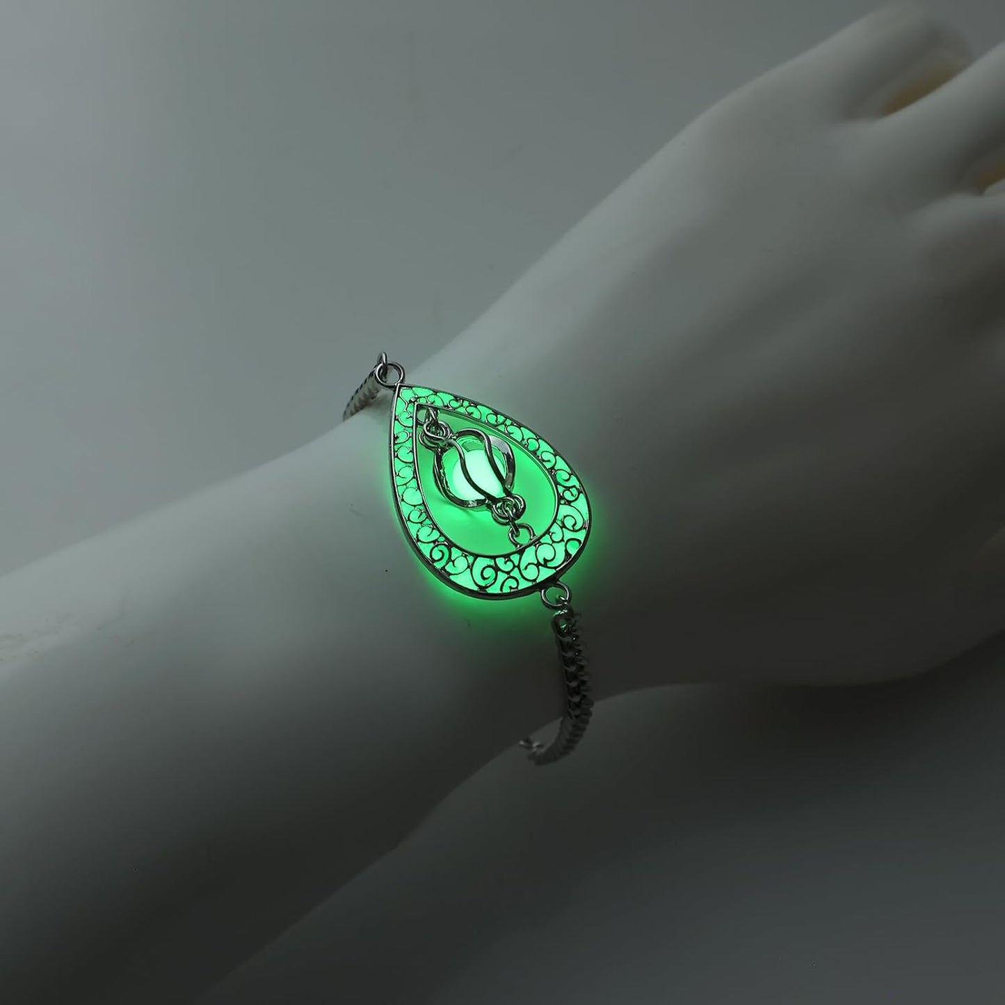 EEQQBZ Glow in The Dark Silver Teardrop shape bracelets,Fantasy Glowing Jewelry bracelets