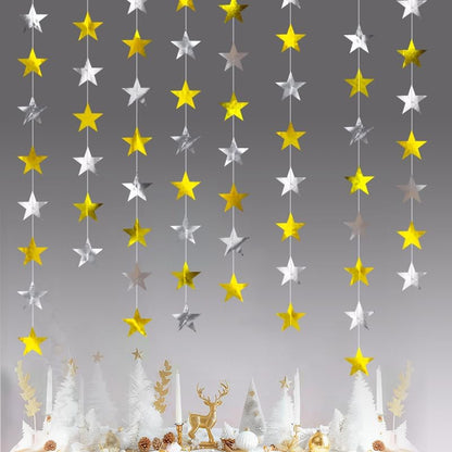 Iridescent Shining Star Hanging Garland Iridescent Hanging Sparkling Star Streamer Glitter Bunting Banner Twinkle Backdrop for Wedding Baby Shower Birthday Christmas Decorations 40 Feet