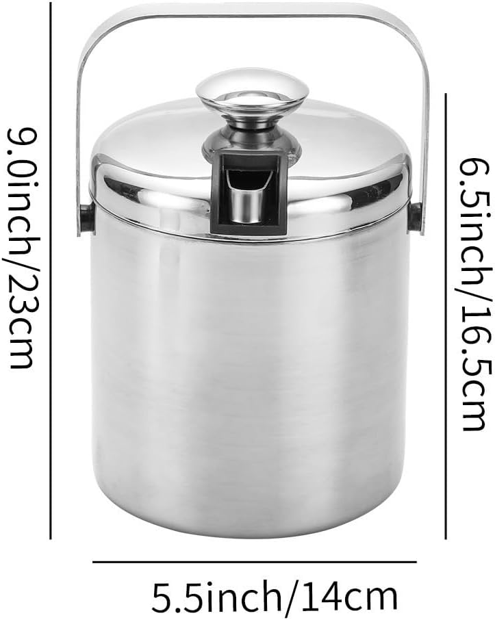 Double-Wall Stainless Steel Wine Ice Buckets with Lid,Tong&Strainer, for Cocktail Bar,Parties Chilling Beer Champagne,Keep Ice Frozen Longer for Outdoor or Indoor,Picnic (1.3L)