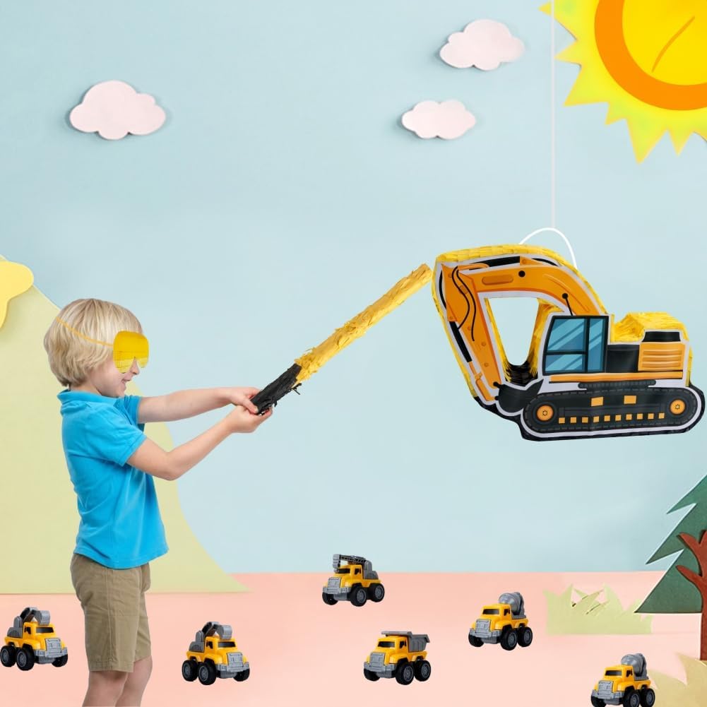 Construction Pinata Dump Truck Pinata for Boy Kids Construction Birthday Party Tractor Excavator Car with Vehicles Toys Bracelets Stickers Tapes Confetti Tools