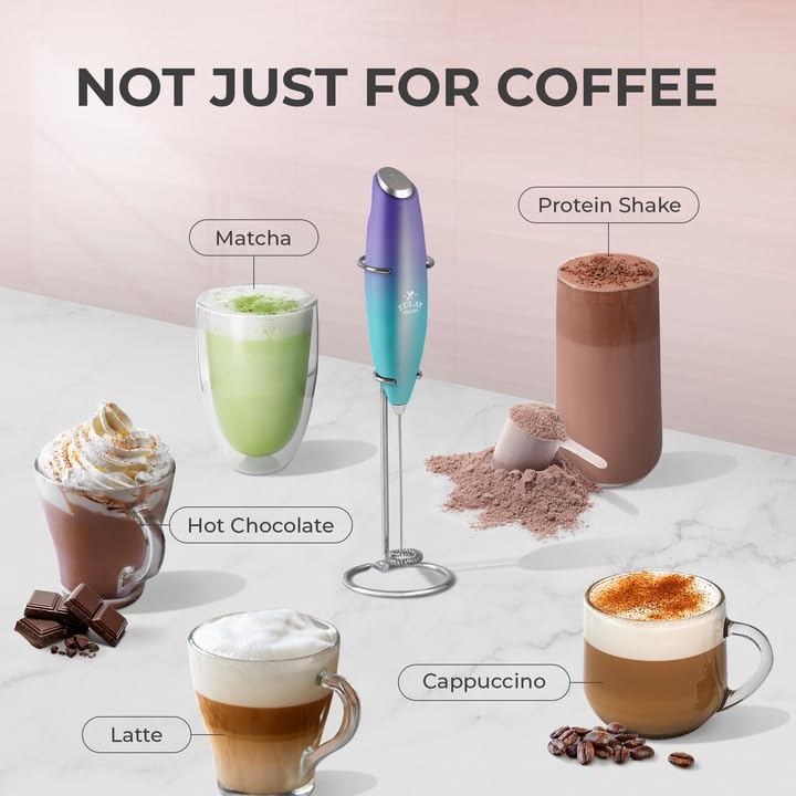 Zulay Kitchen Powerful Milk Frother Wand With Duracell Batteries - Ultra Fast Handheld Drink Mixer - Electric Whisk Foam Maker for Coffee, Lattes, Cappuccino & Matcha - Z1 Motor - Black - Colors A