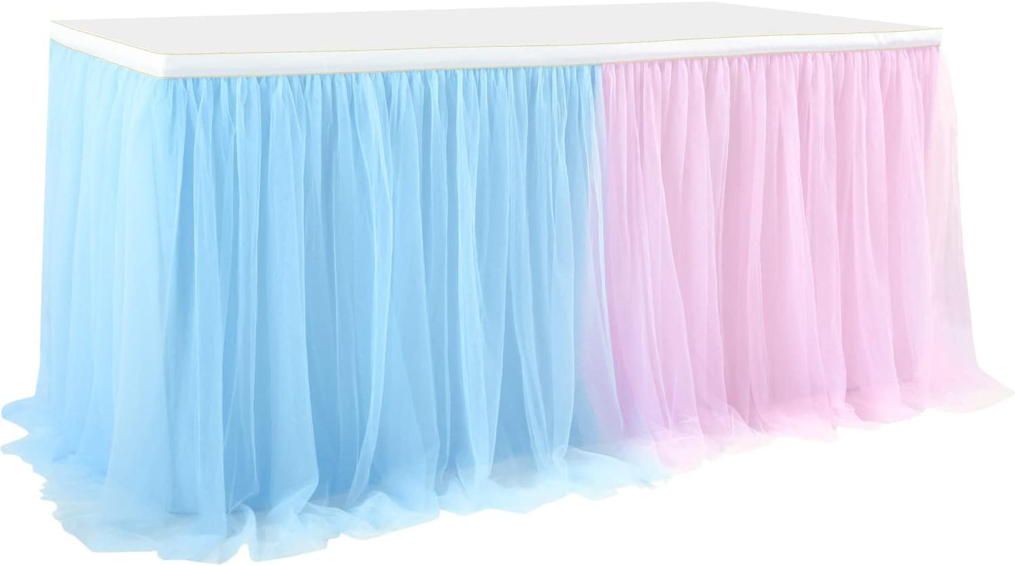 Suppromo 6ft Pink Tulle Table Skirt Baby Shower Tablecloth for Rectangle Tables or Round Tables Pink Ruffle Tutu Table Skirts Desk Skirt for Princess Girls Birthday Party Cake Dessert Decorations