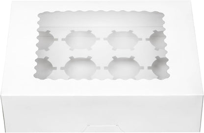 Pre-folded 12 count Cupcake Boxes, 6-Set Cupcake Container with Window Transport Holders Holding 72 pastry Box for Birthday, Holiday, Party Bakery Supplies 12.8" x 9.8" x 3.54" (White-6 Pack)