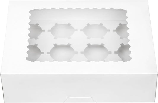 Pre-folded 12 count Cupcake Boxes, 6-Set Cupcake Container with Window Transport Holders Holding 72 pastry Box for Birthday, Holiday, Party Bakery Supplies 12.8" x 9.8" x 3.54" (White-6 Pack)