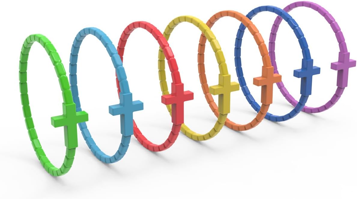 YalsFTY 7 Pcs Silicone Jesus Bracelets Cross Bracelet