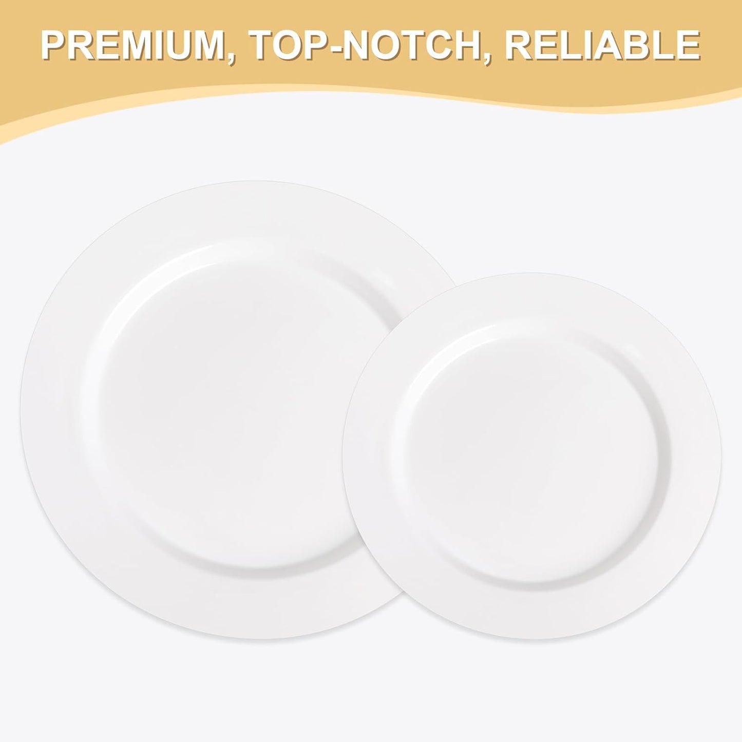AOZITA 200 PCS White Plastic Plates, Premium Heavy Duty Disposable Plates for Party, 100 Dinner Plates & 100 Salad Dessert Plates, Sturdy Hard Plastic Dinnerware for Wedding, Events