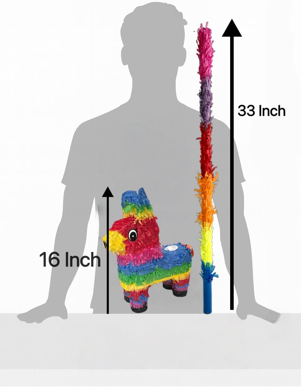 GIFTEXPRESS 16" Rainbow Donkey Pinata- Benito the Donkey - with Full-Size 33" Pinata Stick and Blindfold- Mexican Theme Party Decoration for Birthdays, Fiestas & Cinco de Mayo - Kids Party Favors