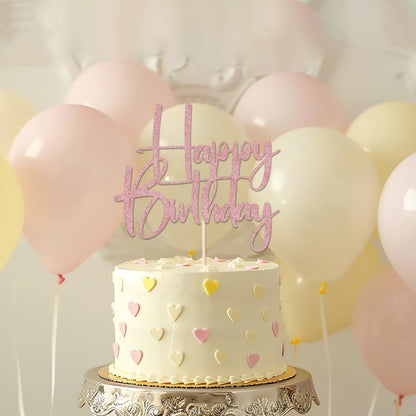 Happy Birthday Cake Topper,black Glitter Cake Pick Bunting Decor for Anniversary Birthday Party Cake Decorations Supplies