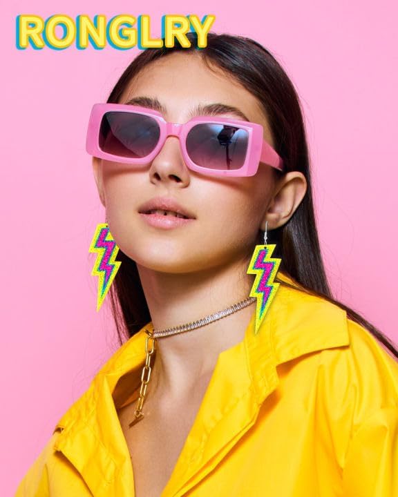 80s 90s Earrings for Women Colorful Lightning Acrylic Drop Earrings Neon Earrings Bulk for 80's 90's Outfit Glow Party Halloween 80s Accessories Jewelry