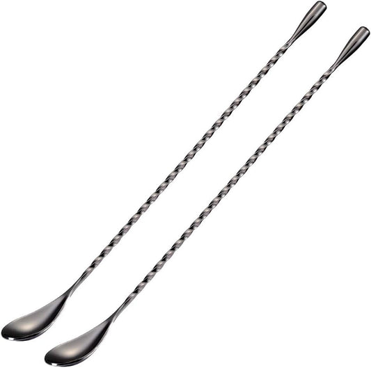 Briout Bar Spoon Cocktail Mixing Stirrers for Drink, Stainless Steel 12 Inches Long Handle, Silver 2 Pieces