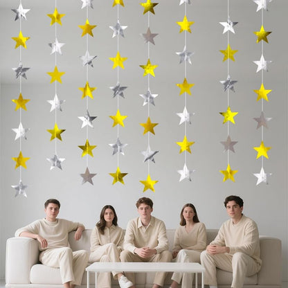 Iridescent Shining Star Hanging Garland Iridescent Hanging Sparkling Star Streamer Glitter Bunting Banner Twinkle Backdrop for Wedding Baby Shower Birthday Christmas Decorations 40 Feet