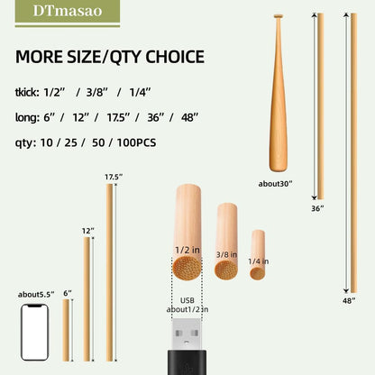 Dtmasao 1/4 x 17.5 Inch 25 PCS Dowel Rods Wood Sticks Wooden Dowel Rods - Unfinished Bamboo Sticks - for Crafts and DIYers