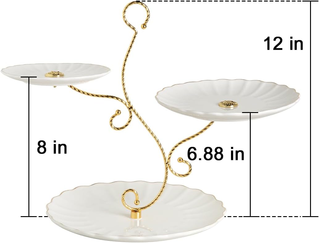 Sweejar 3 Tier Ceramic Cake Stand Wedding, Dessert Cupcake Stand for Tea Party Serving Platter (White)