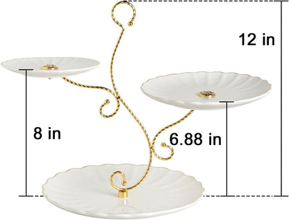 Sweejar 3 Tier Ceramic Cake Stand Wedding, Dessert Cupcake Stand for Tea Party Serving Platter (White)