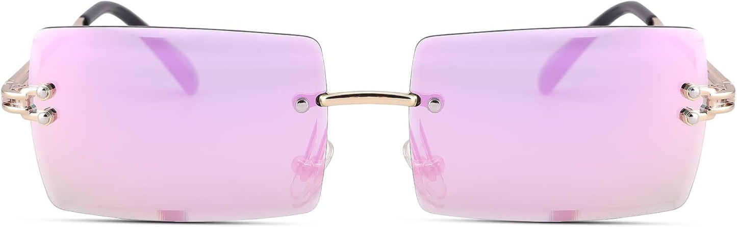 Rectangle Sunglasses for Men/Women Small Rimless Square Shade Eyewear