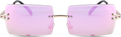 Rectangle Sunglasses for Men/Women Small Rimless Square Shade Eyewear