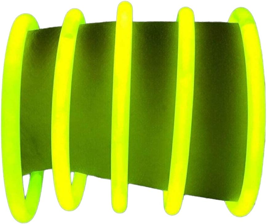 Glow Sticks Bracelets Bulk Wholesale, 100 8” Yellow Glow Bracelets, Bright Color, Glow 8-12 Hrs, 100 Connectors Included, Glow Party Favor Supplies, Sturdy Packaging, Great Fun.