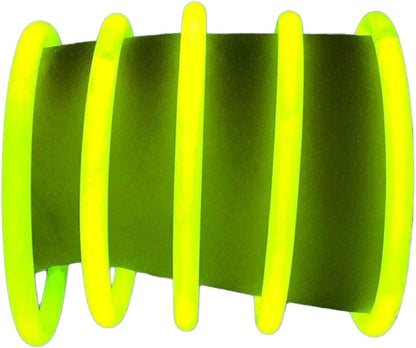 Glow Sticks Bracelets Bulk Wholesale, 100 8” Yellow Glow Bracelets, Bright Color, Glow 8-12 Hrs, 100 Connectors Included, Glow Party Favor Supplies, Sturdy Packaging, Great Fun.