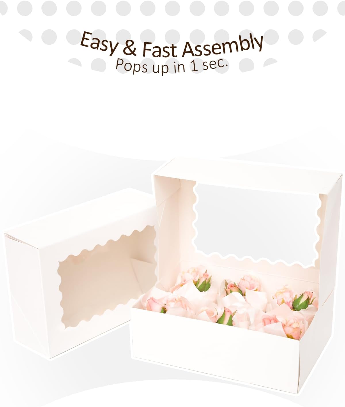 qiqee White 6 Cupcake Boxes with Window Auto-pop up 30 Packs Cupcake Box 9.4"x6.1"x3.3" Bakery Boxes For Cupcakes Carrier, Cupcake Containers