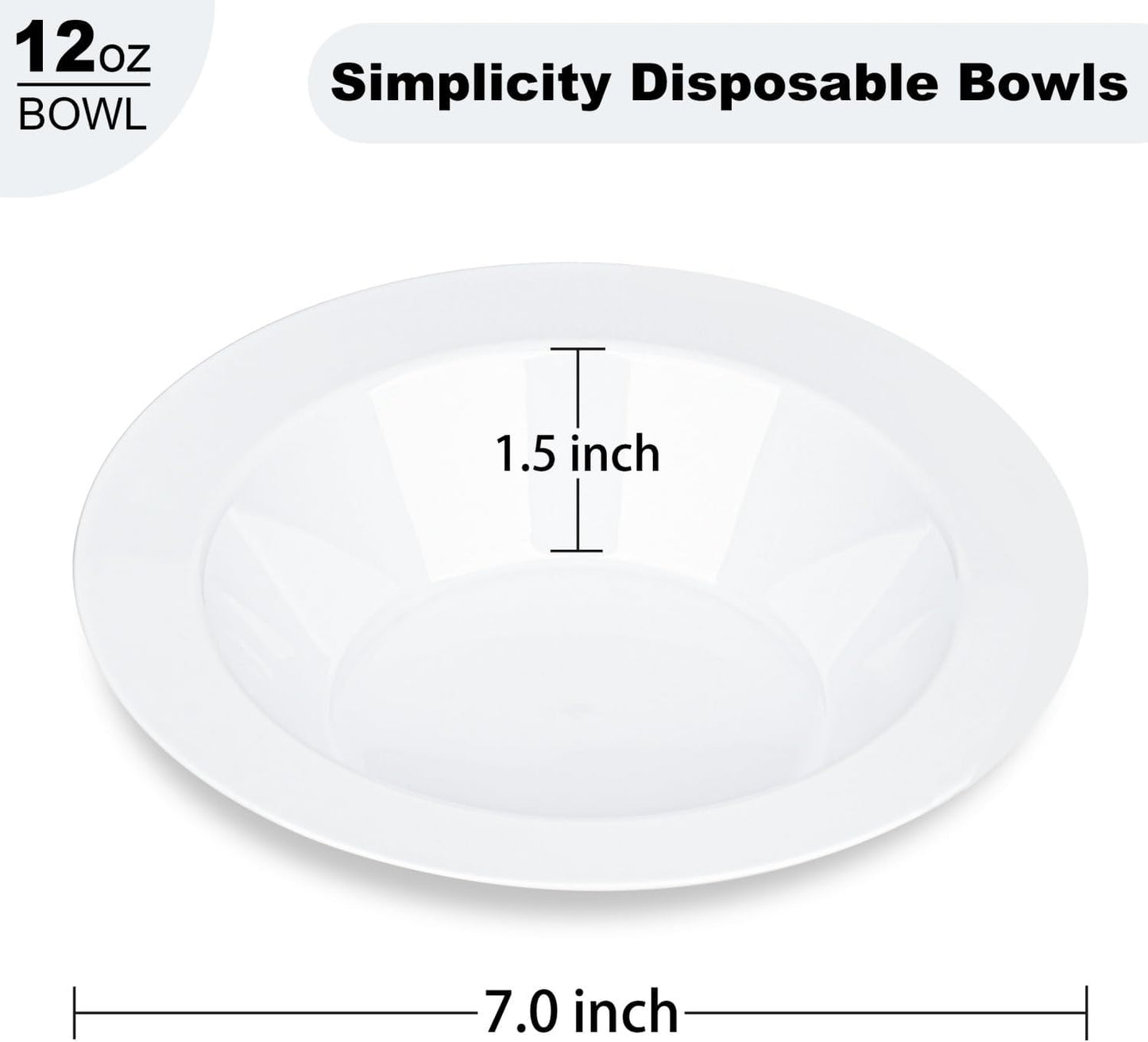 BESTVIP 100 Pack Plastic Bowls with Gold Rim, 12 oz Disposable Soup Bowls, Heavy-duty Dessert Salad Bowl for Party, Wedding, Christmas, Dinner, Catering