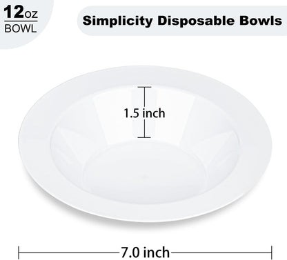 BESTVIP 100 Pack Plastic Bowls with Gold Rim, 12 oz Disposable Soup Bowls, Heavy-duty Dessert Salad Bowl for Party, Wedding, Christmas, Dinner, Catering