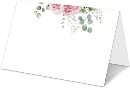Blue Floral Place Cards for Table Setting, Birthday Baby Shower Folded Tent Cards Wedding Seating Cards for Bridal Shower, Anniversary, Engagement Food Name Card for Party Decoration, 25pcs /A10