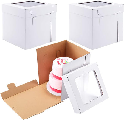 Tall Cake Boxes for Tier Cakes,10x10x12 Inch [3Pack ] Thick Sturdy Cake Box with Window, Layer Cake Carrier,Disposable Cake Containers
