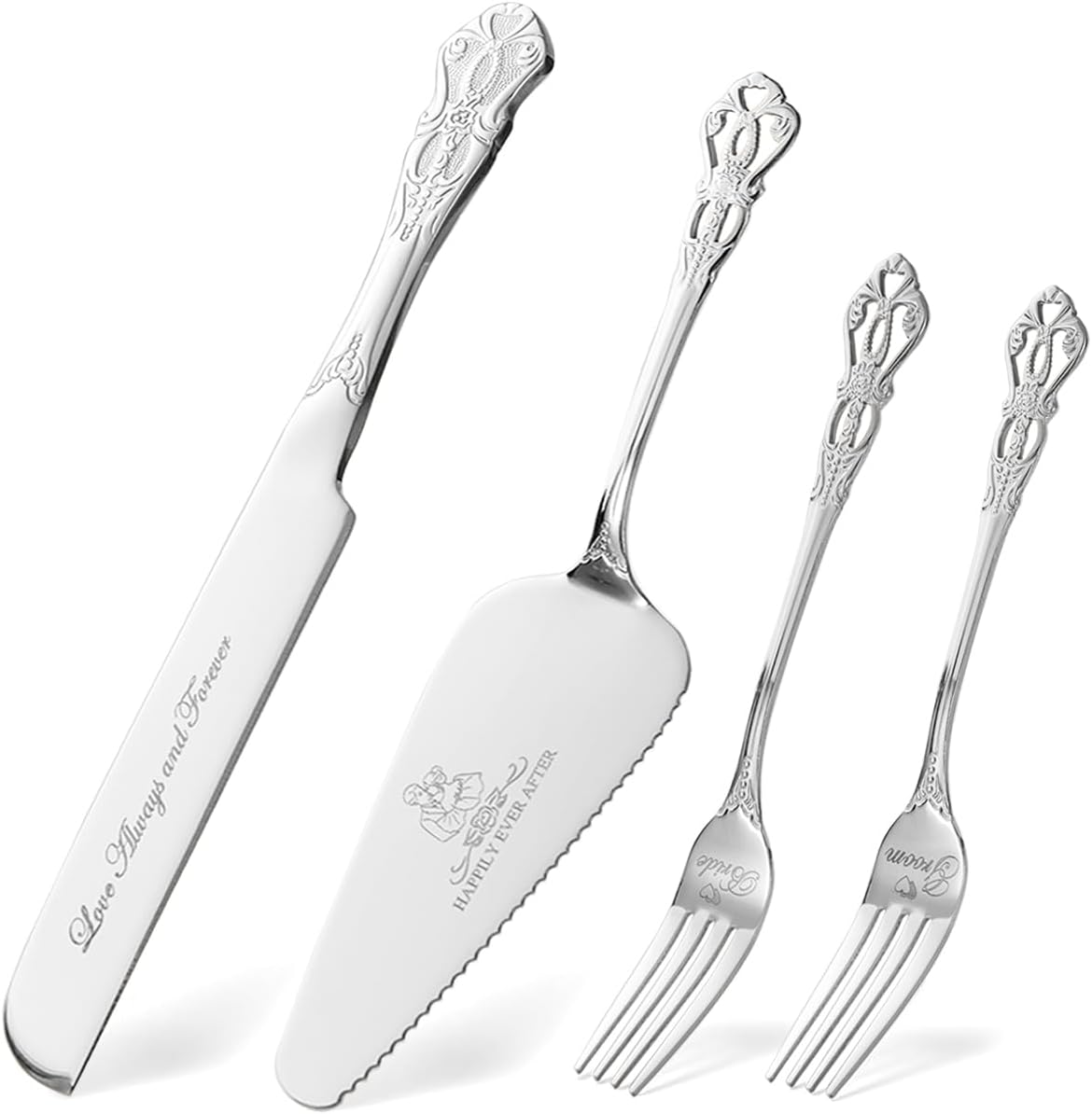 Cake Cutting Set for Wedding, Gold Wedding Cake Knife and Server Set, 4 Pieces pizza spatula and Knife with Forks for Engagements, Anniversaries