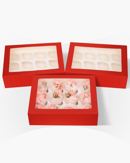 Bakepacker Auto-pop Up Cupcake Boxes with Window White 20PCS 12 Count Cupcake Box 13"x10"x3.5" Cupcakes Carrier, 12 Cupcake Containers with rolls of pink ribbons