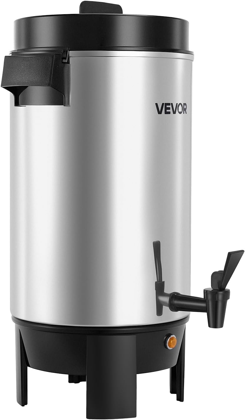VEVOR Commercial Coffee Urn, 40 Cup 203oz Hot Beverage Dispenser with Dripless Faucet, 1090W Quick-Brewing Coffee Maker, Automatic Temperature Control, for Catering, Party, Church & Restaurant