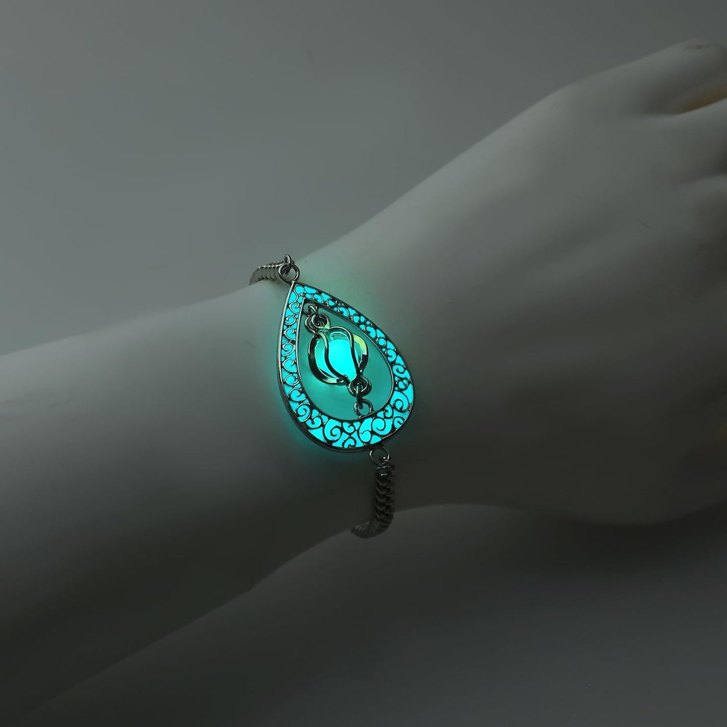 EEQQBZ Glow in The Dark Silver Teardrop shape bracelets,Fantasy Glowing Jewelry bracelets